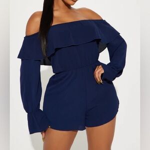 Fashion Nova Off-Shoulder Navy Jumpsuit